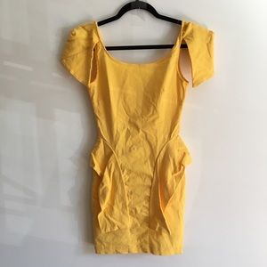 Yellow Peplum Dress with Deep/ Backless Feature & Cool Shoulder Feature